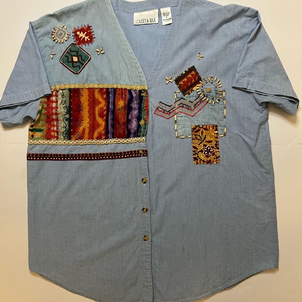 Boho Patchwork Embroidered Beaded Shirt Casey & M… - image 2